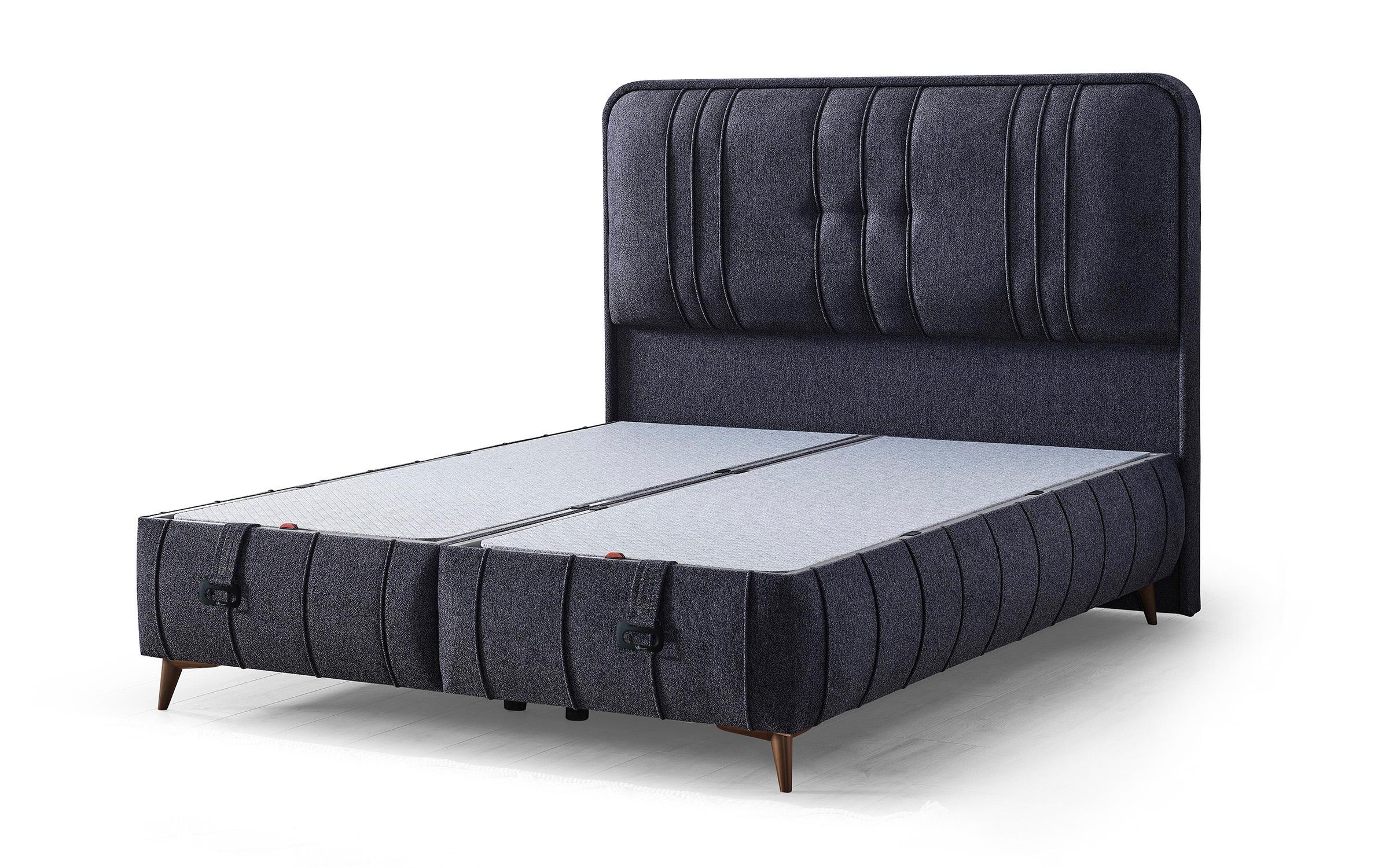 Pat dublu Boxspring 160/200 Amira + saltea, albastru inchis  5
